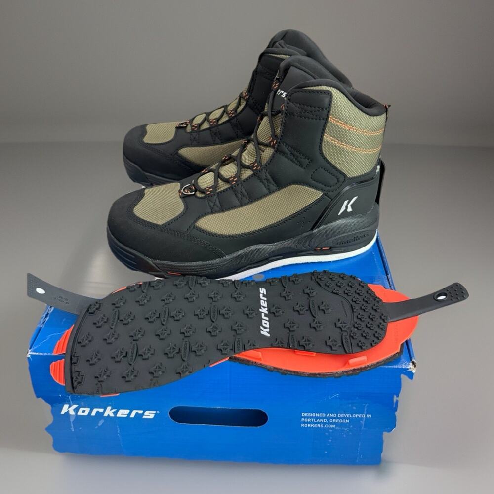 New Mens Korkers FB4810-10 Greenback Felt/Kling-On Sole Wading Boots Sz 13